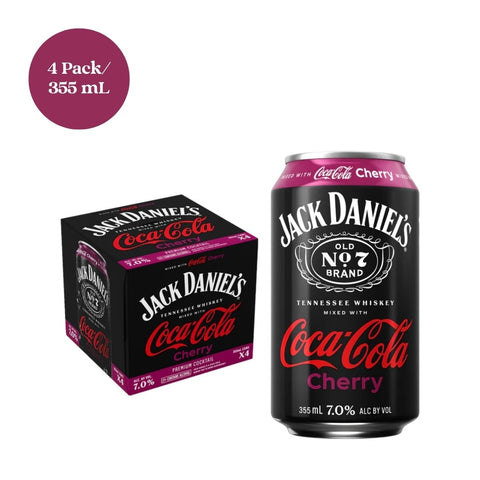 Jack Daniel's Coca Cola Cherry Coke RTD Cocktail 4pk 355mL cans