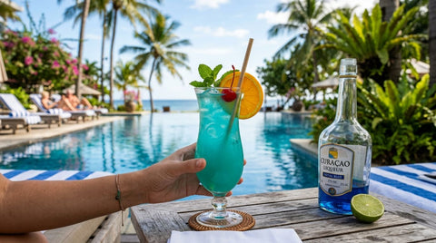 Curacao liqueur for tropical poolside cocktails