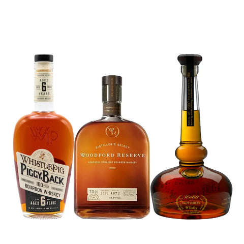 Whiskey Bourbon Bundle – Premium Trio Featuring Woodford, Willett & WhistlePig (3 x 750mL)