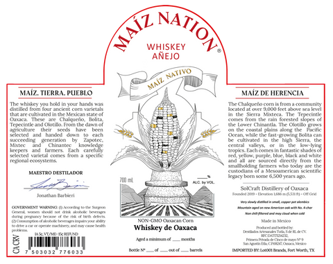 Maiz Nation Añejo Whiskey 96 PF 700mL