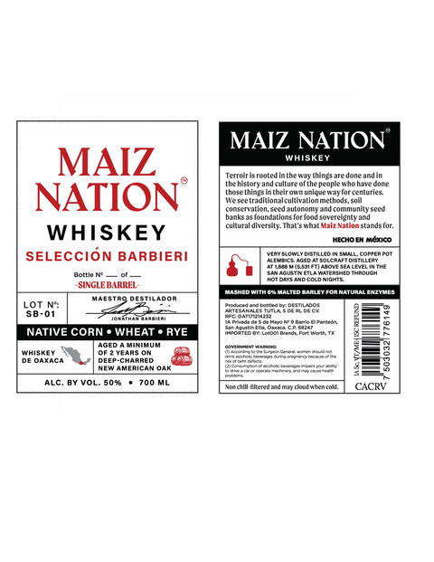 Maiz Nation Seleccion Barbieri Whiskey 100 PF 700mL