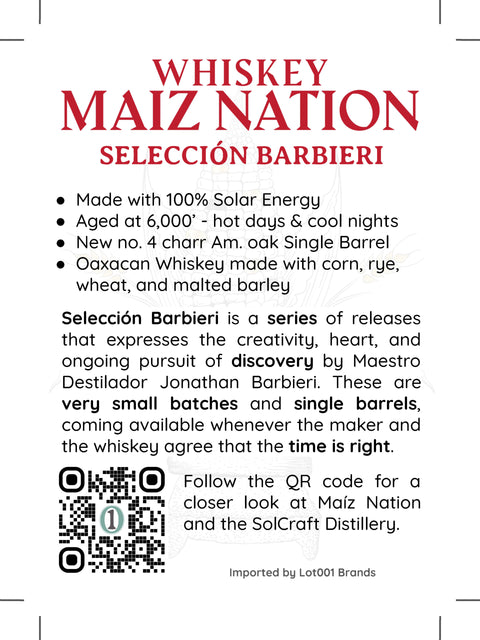 Maiz Nation Seleccion Barbieri Whiskey 100 PF 700mL