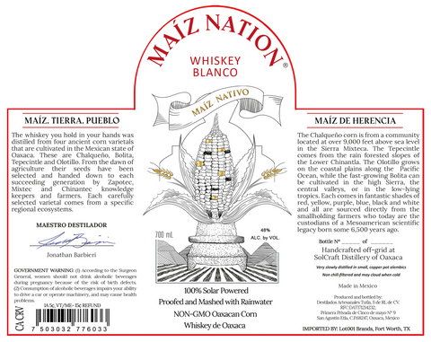 Maiz Nation Blanco Whiskey 96 PF 700mL